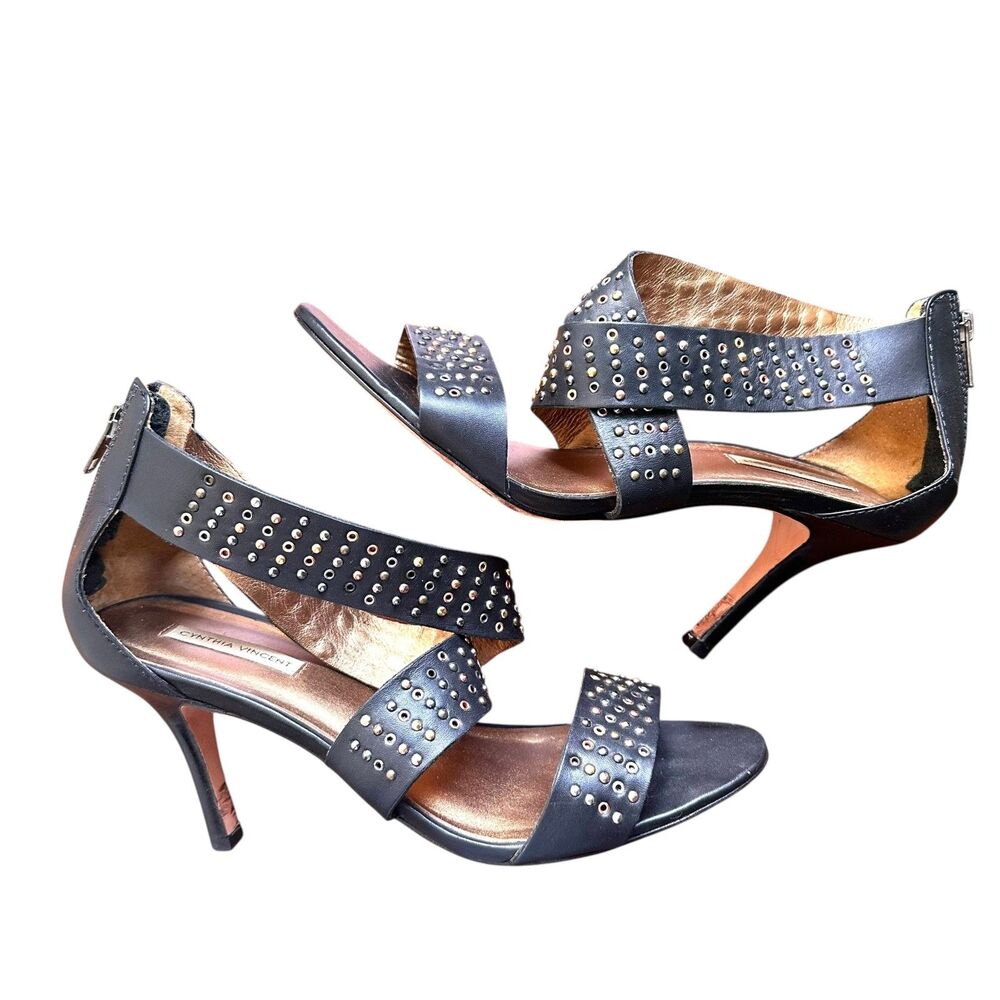 CYNTHIA‎ VINCENT Reid Studded Leather Heels Black Sz 10